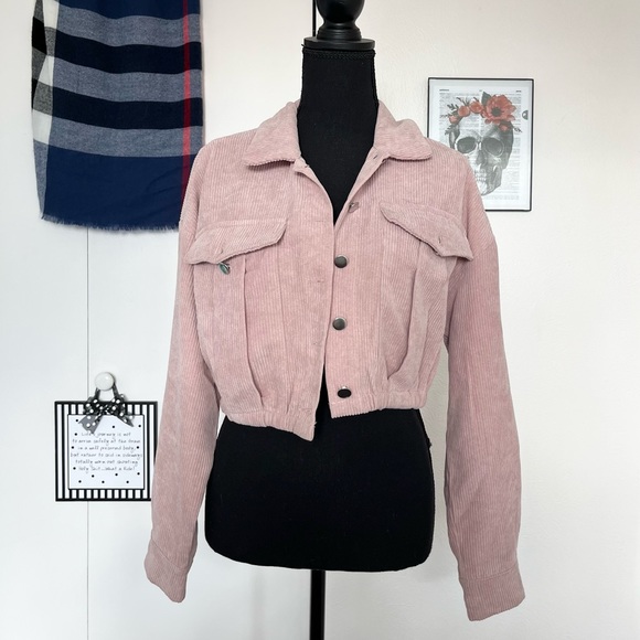 Cropped Coral Corduroy Jacket - Picture 3 of 4
